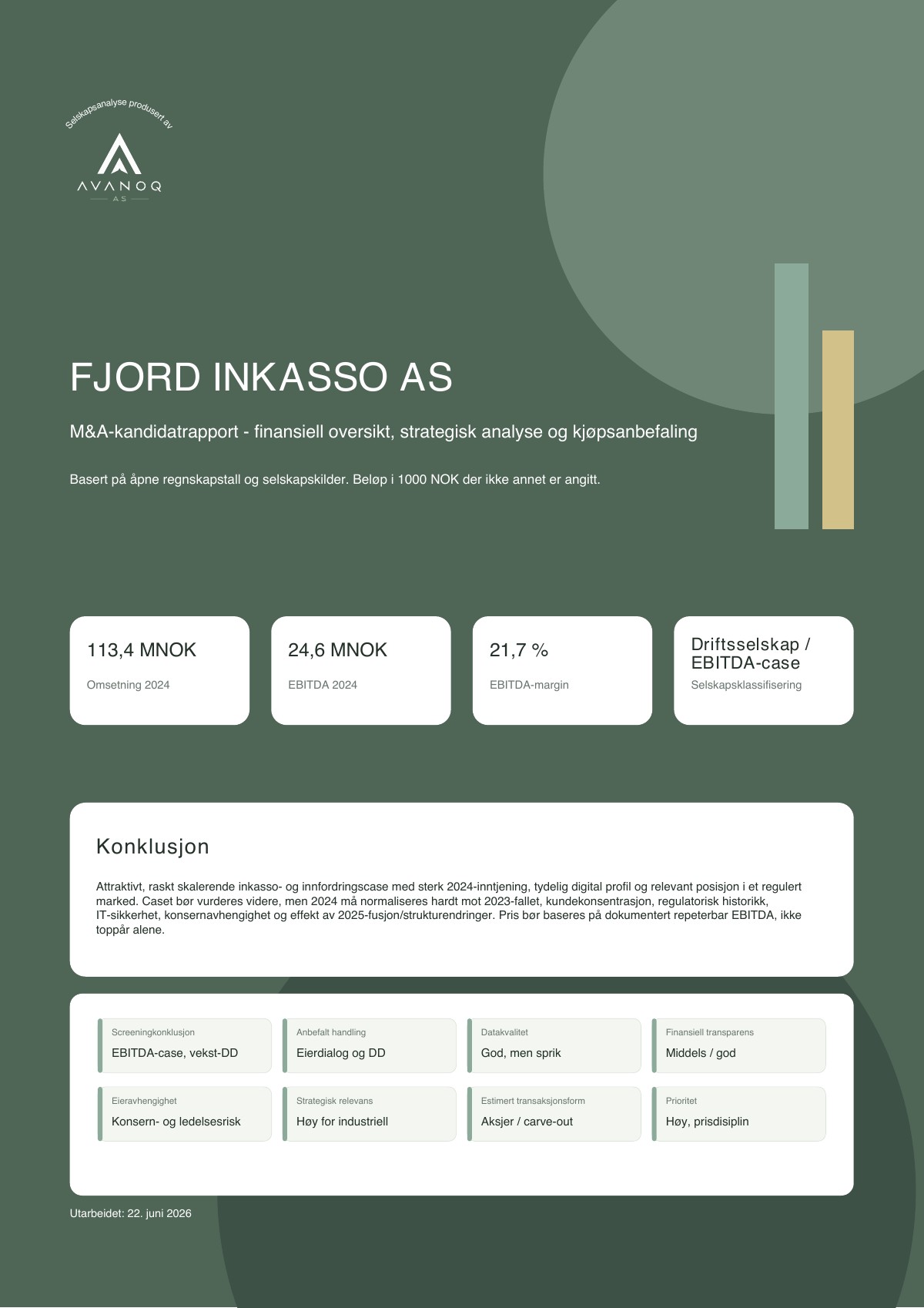 Forside for eksempelrapport Fjord Inkasso AS