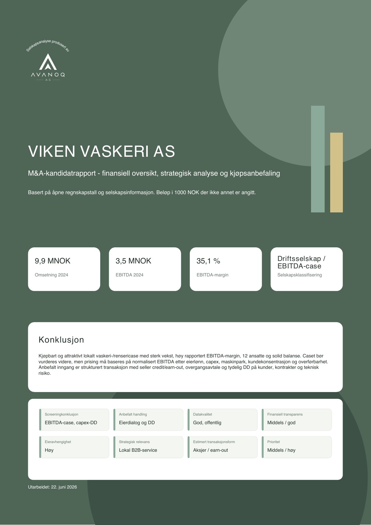 Forside for eksempelrapport Viken Vaskeri AS